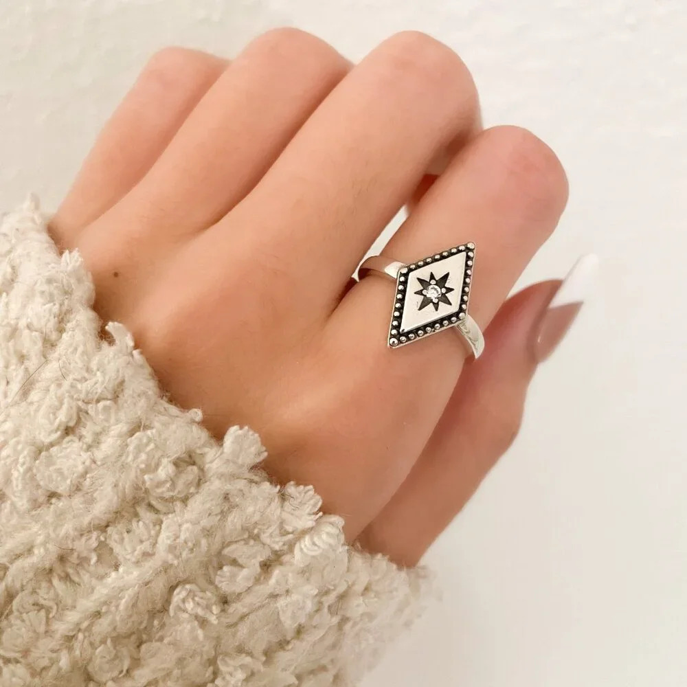 925 Sterling Silver Boho Ring Diamond Celestial Ring Dainty Ring Geometric Ring